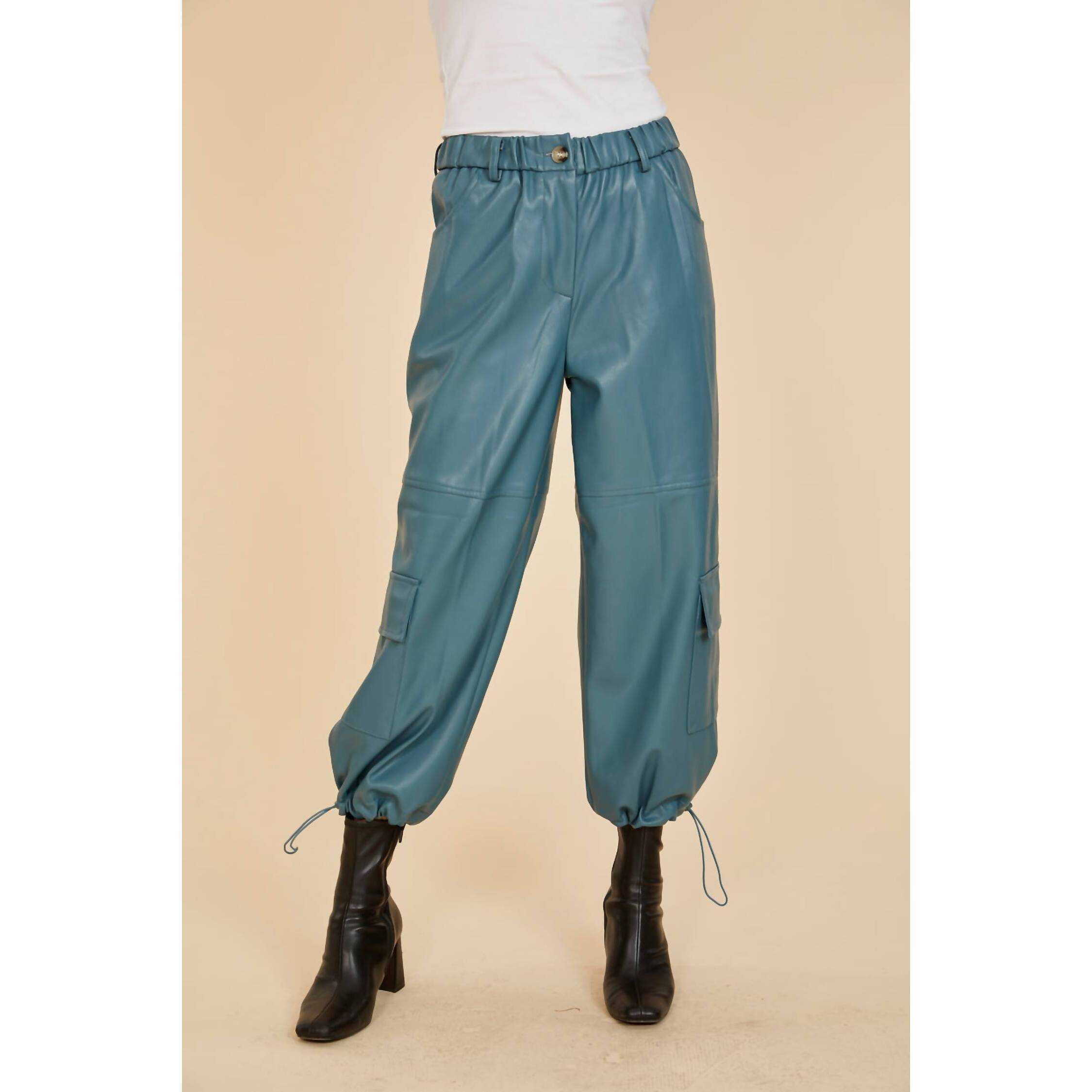 New Dolce Cabo Vegan Leather Cargo Pants In Aqua